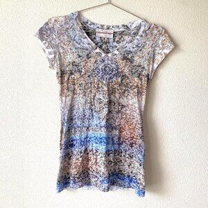y2k All Over Print Rhinestone Bling Boho Top Women's Small